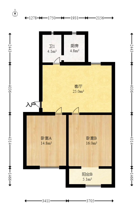 长冶小区（玉竹家园）  2室2厅1卫   43.80万室内图1