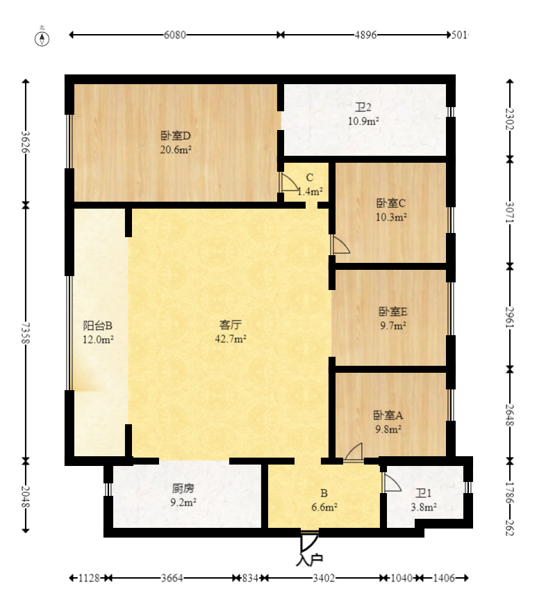 轨道万科悦府  4室2厅2卫   204.00万室内图1