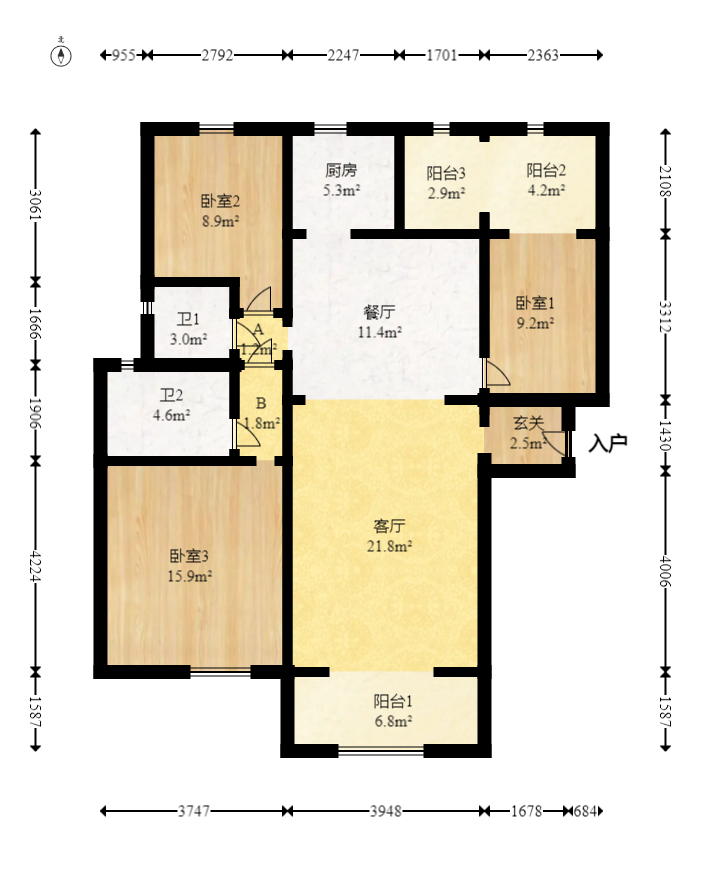 城南故事家园  3室2厅2卫   104.00万室内图1