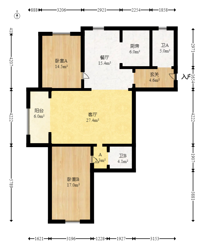 洪山家园  3室2厅2卫   66.00万室内图1