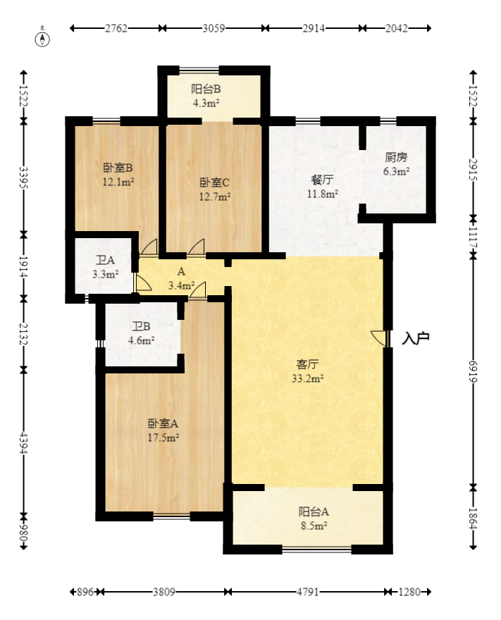 万煦园  3室2厅2卫   90.00万室内图1