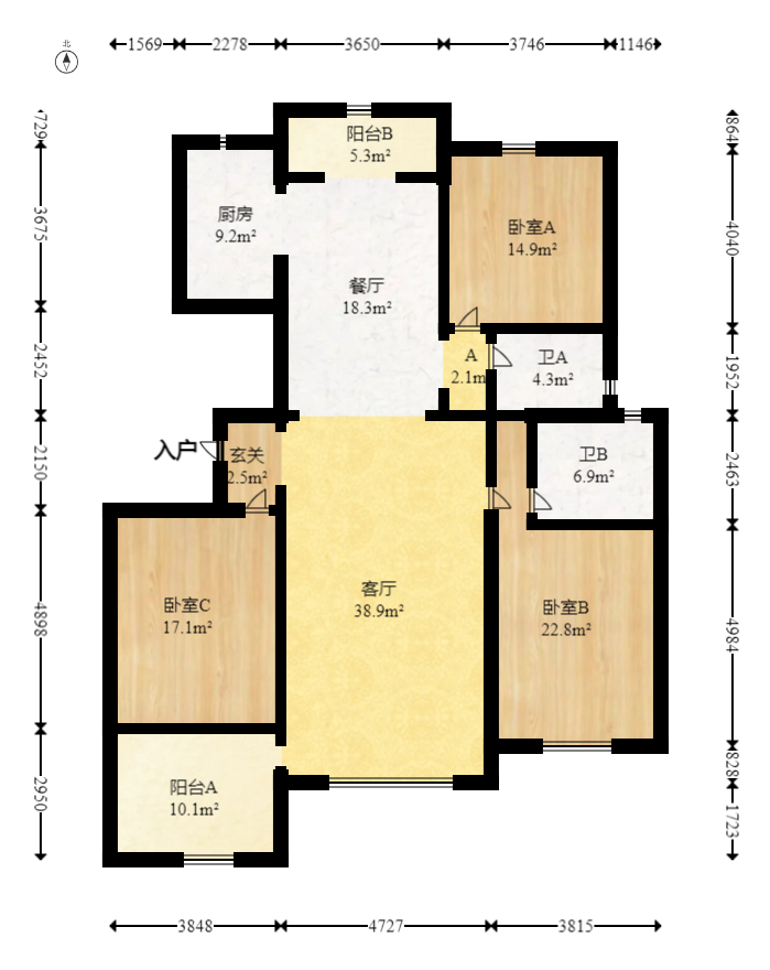 科大佳园北苑  1室2厅2卫   176.00万室内图1