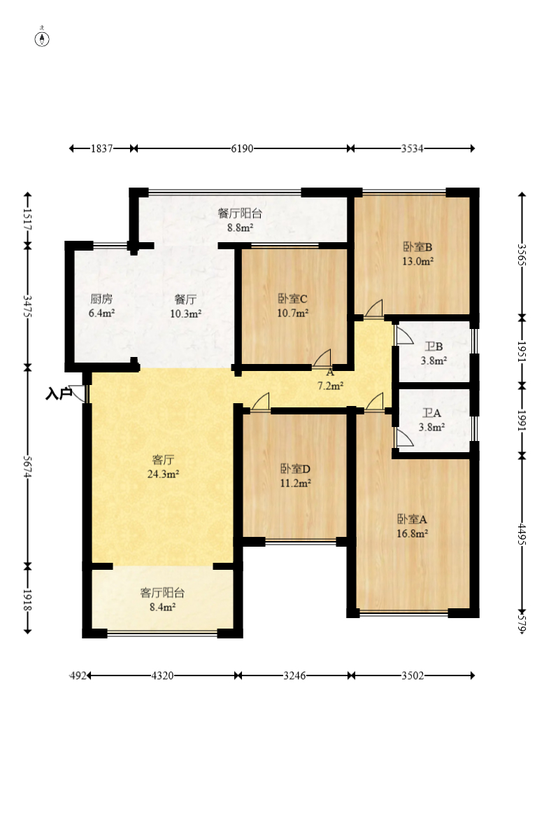 华杰天骄(滨江福源里) 4室2厅2卫 185.0万 华杰天骄(滨江福源里) 4室2厅2卫 185.0万户型图