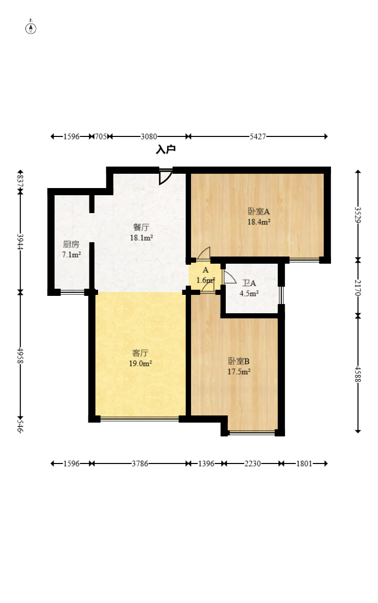 五矿万境水岸二期（五矿万境水岸和苑）  2室2厅1卫    99.8万室内图1