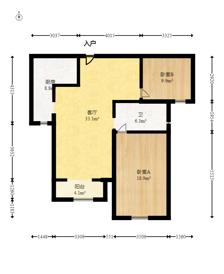 金茂梅溪湖  2室2厅1卫   158.00万室内图1
