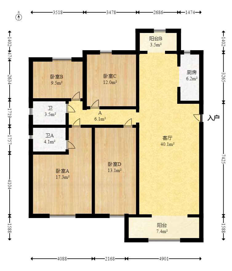 梅溪湖金茂湾  4室2厅2卫   300.00万室内图1