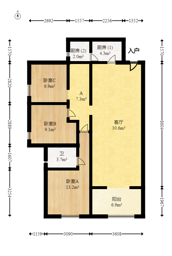 中建梅溪湖中心  3室2厅2卫   145.00万室内图1