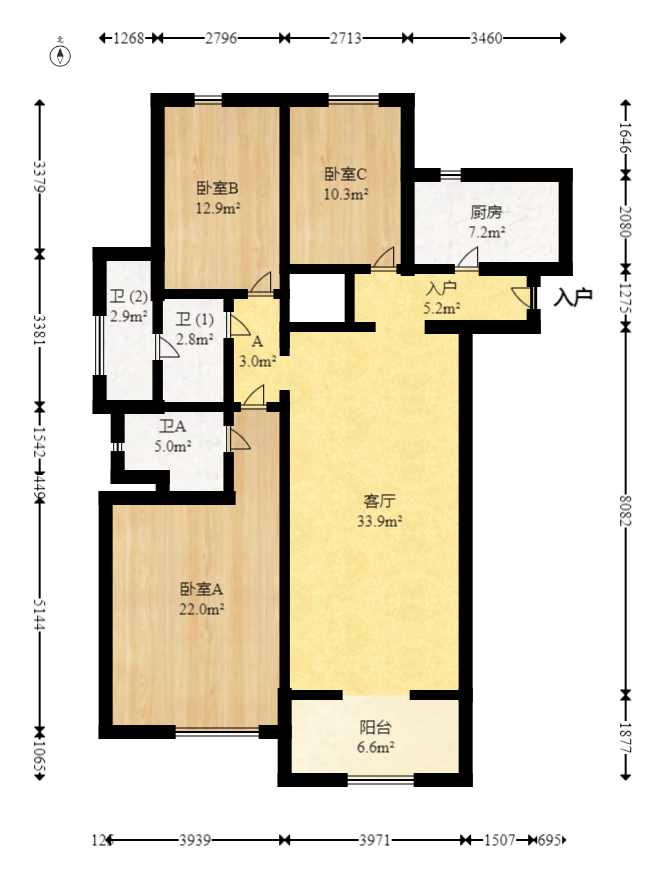 梅溪湖金茂府（金茂广场）（金茂览秀城）  3室2厅2卫   270.00万室内图1