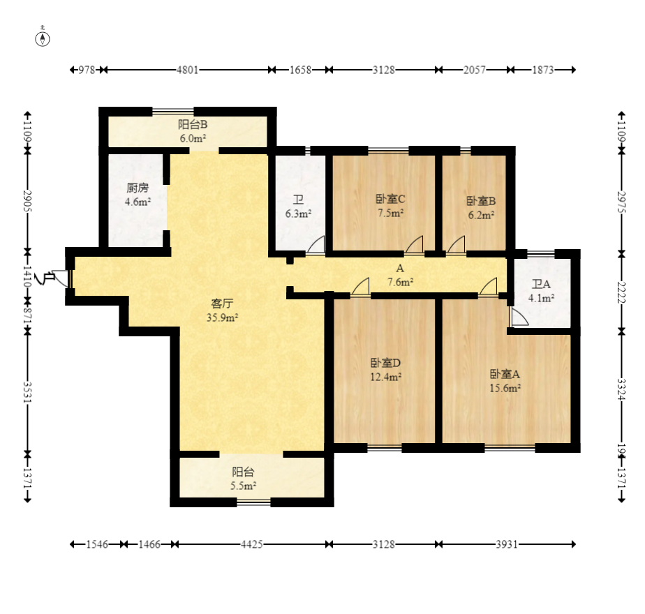 梅溪湖金茂湾  4室2厅2卫   188.00万室内图1