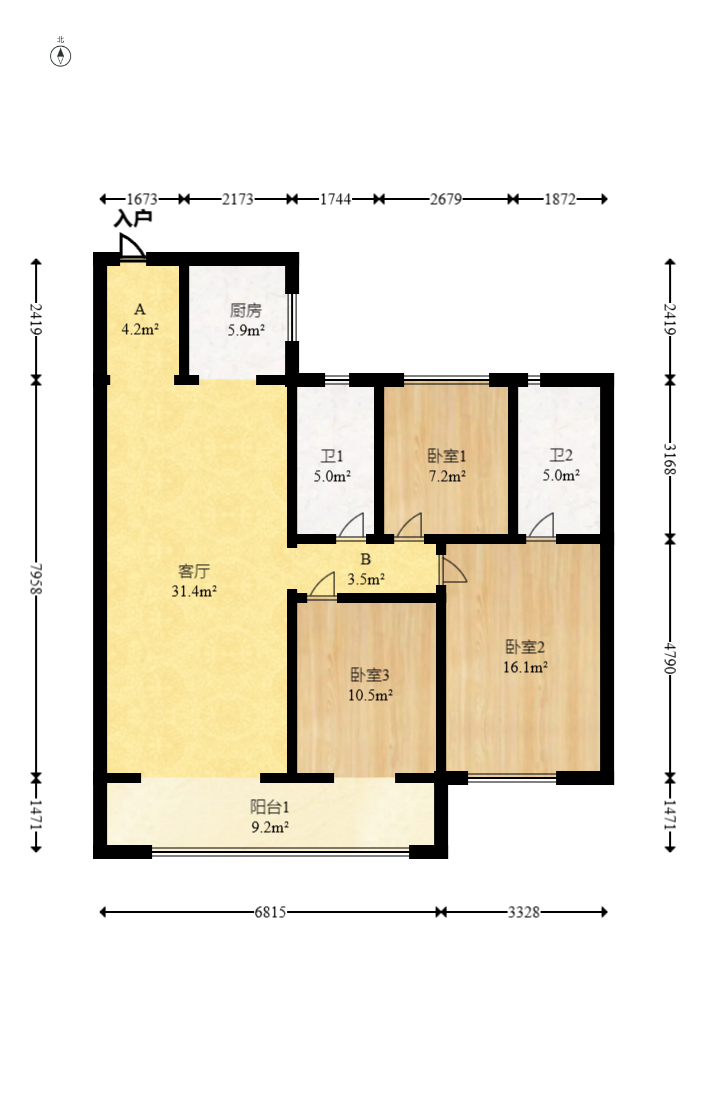 旭辉国悦府  3室2厅2卫   129.00万室内图1