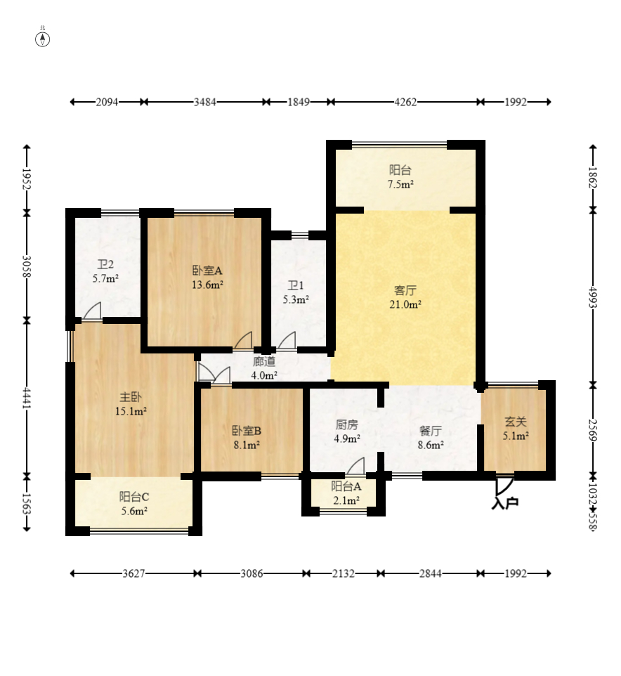 中建麓山和苑  3室2厅2卫   66.80万室内图1