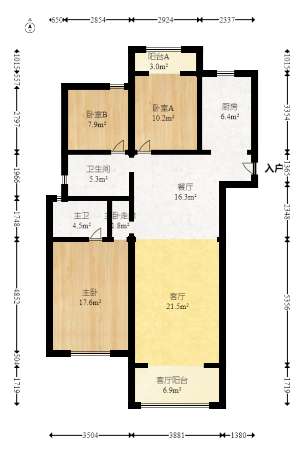 北辰中央公园DF区 3室2厅2卫 118.0万 北辰中央公园DF区 3室2厅2卫 118.0万户型图