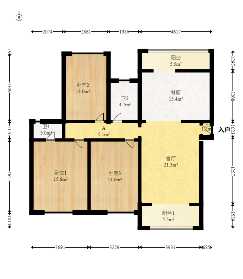 明昇壹城（明昇时代广场）二期  3室2厅2卫   198.00万室内图1
