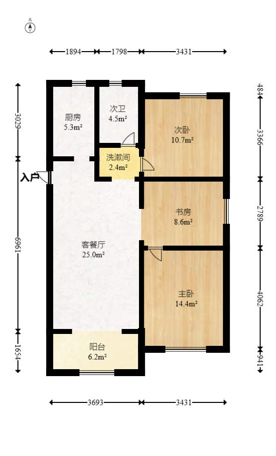 绿地海外滩一期  3室2厅1卫   63.00万室内图1