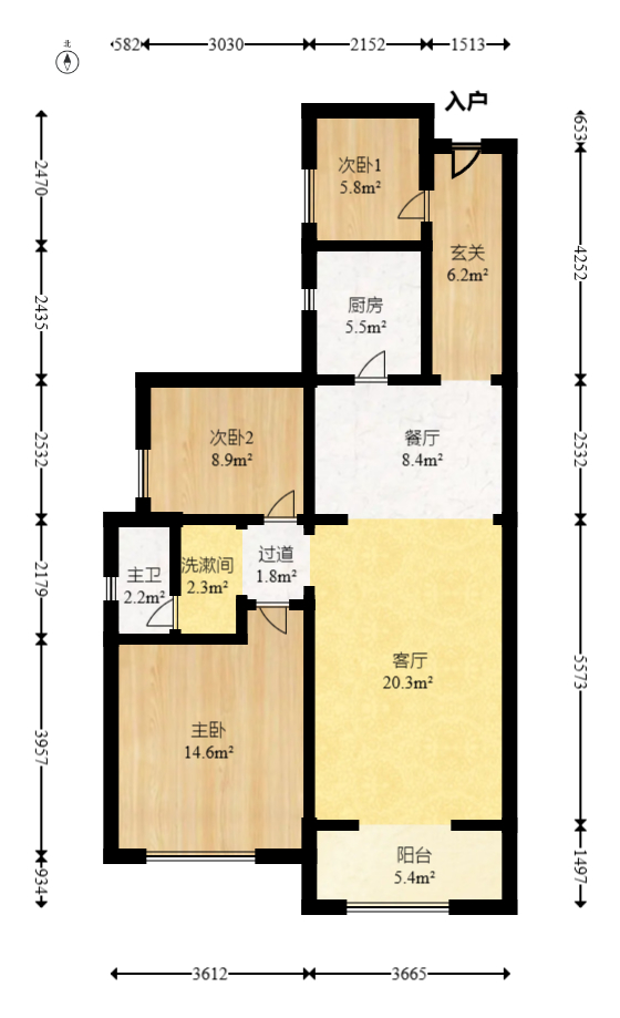 鸿邦国际城  3室2厅1卫   90.00万室内图1