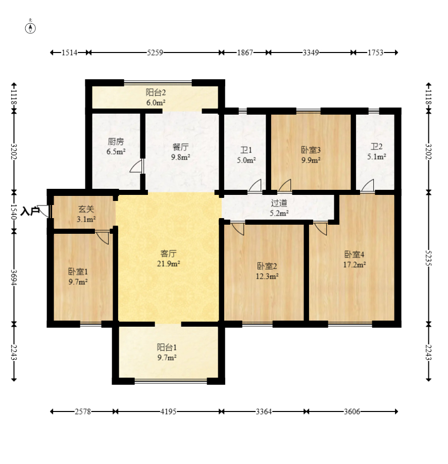 万润滨江天著  4室2厅2卫    145.0万 万润滨江天著  4室2厅2卫    145.0万户型图