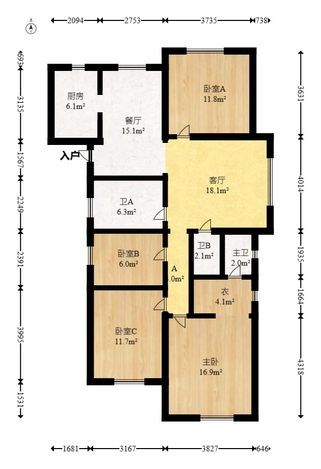 山水誉峰  4室2厅2卫   146.80万室内图1