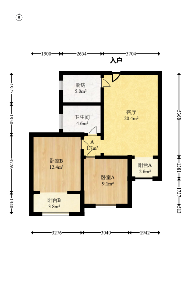 绿地新都会  2室1厅1卫   46.00万室内图1