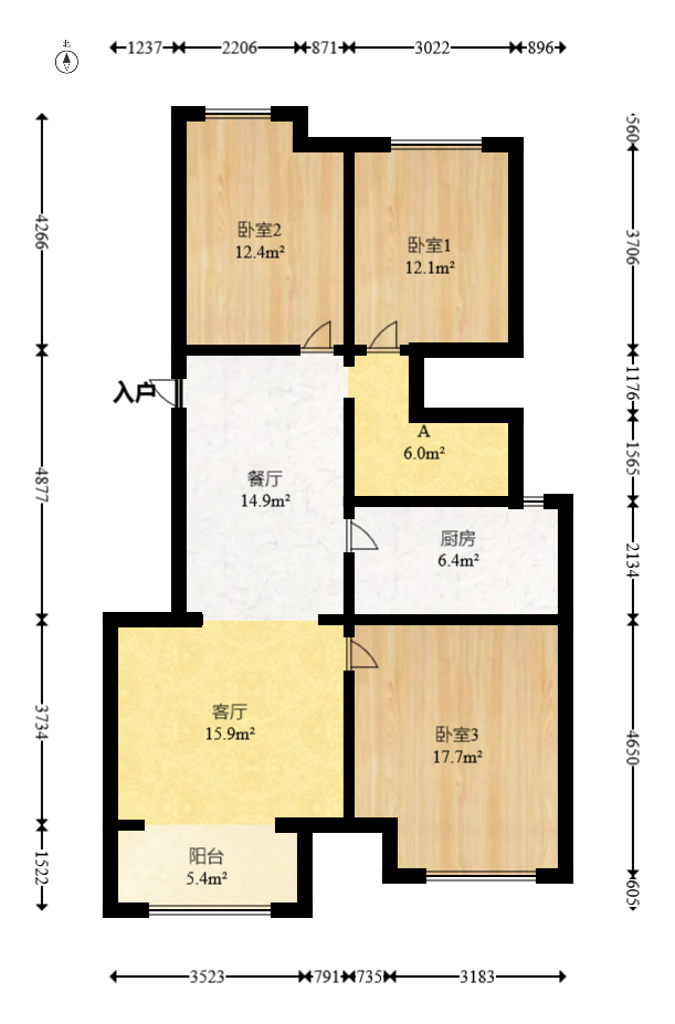 奥林匹克花园贡院一期  3室2厅1卫   90.00万室内图1