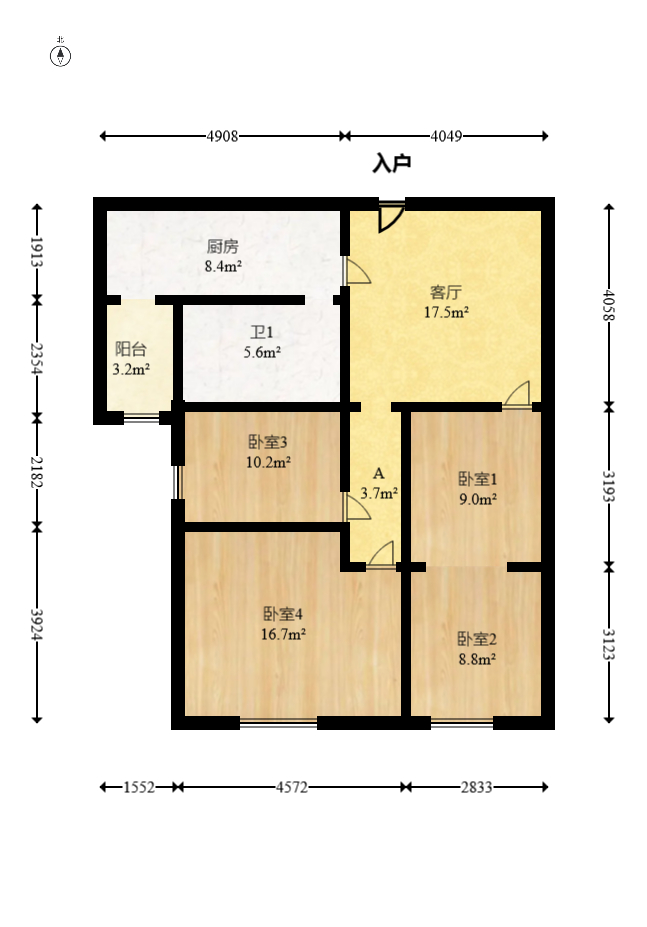 申奥美域 3室2厅1卫 68.0万 申奥美域 3室2厅1卫 68.0万户型图