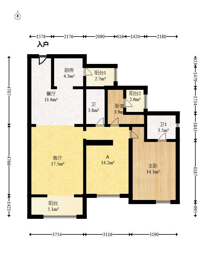 保利香槟国际 3室1厅2卫 78.0万 保利香槟国际 3室1厅2卫 78.0万户型图