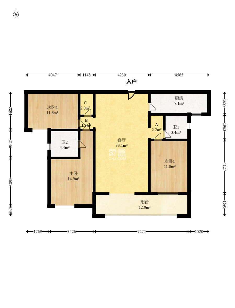 恒基凯旋门三期  3室2厅2卫    108.0万