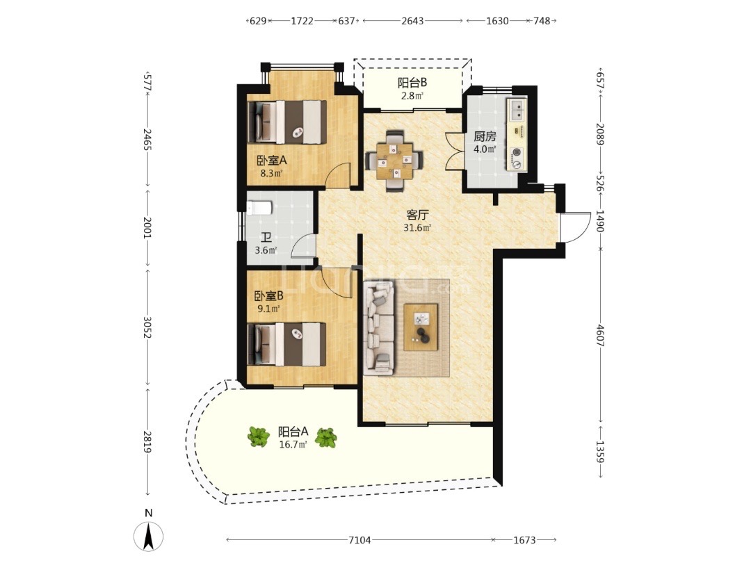 后海温泉小镇 3室2厅1卫 79.0万 后海温泉小镇 3室2厅1卫 79.0万户型图