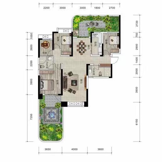 福天古庸院子  4室2厅2卫    103.0万户型图