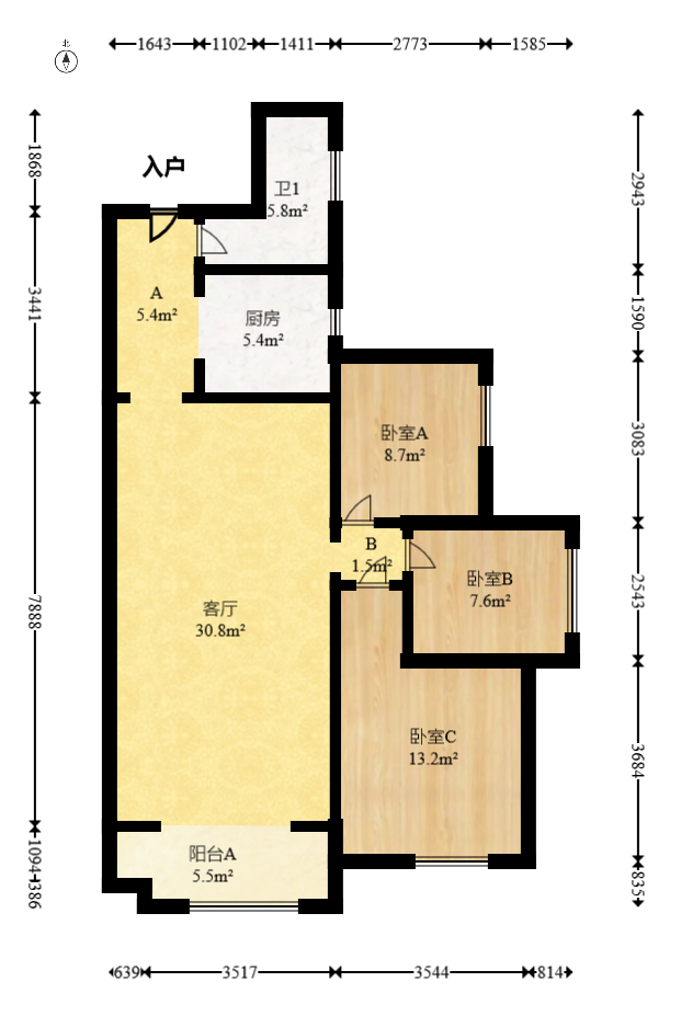 五江天街南区  3室2厅1卫   82.00万室内图1