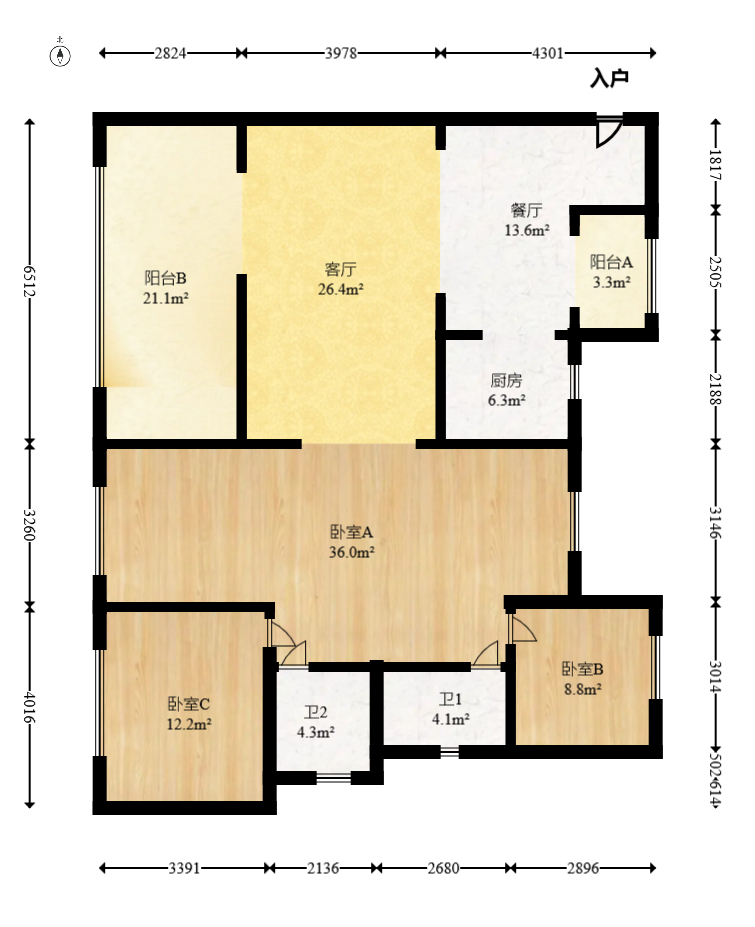 建发玖洲观澜  4室2厅2卫   210.00万室内图1