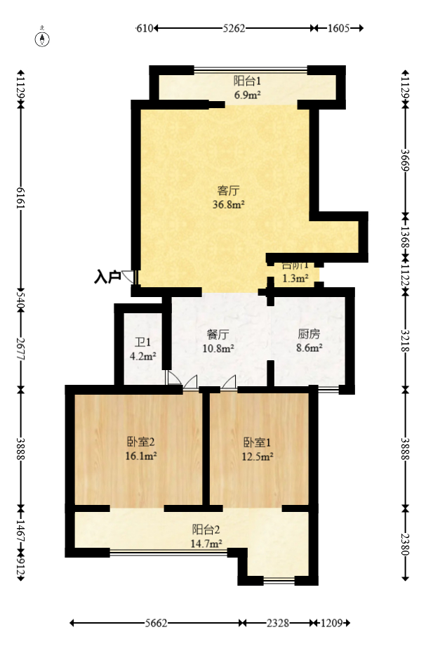 星语林名园  4室2厅2卫   180.00万室内图1