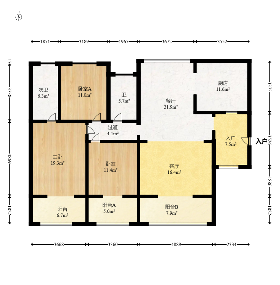 恒基凯旋门一二期  3室2厅2卫    109.0万室内图1