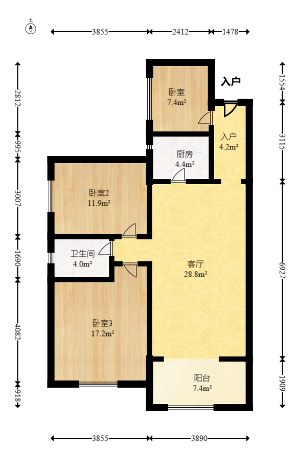 海德公园  3室2厅1卫    72.28万室内图1