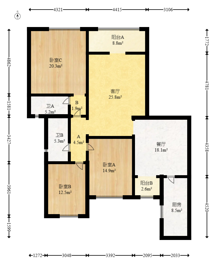 恒大雅苑 3室2厅2卫 111.8万 恒大雅苑 3室2厅2卫 111.8万户型图