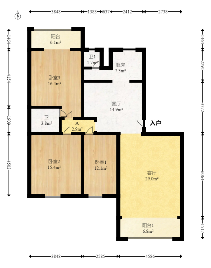 今利园  3室2厅2卫   73.50万室内图1