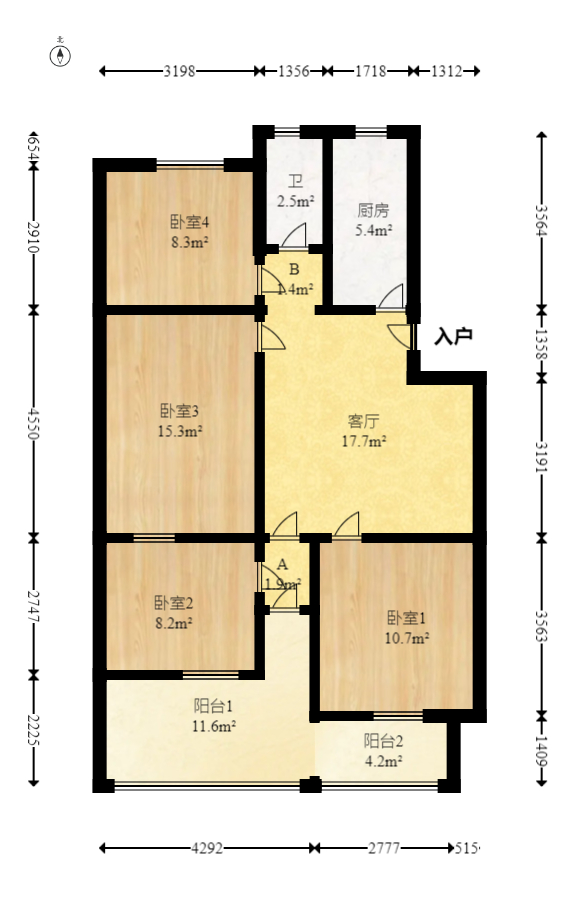 桔园小区1-8片 4室2厅1卫 55.0万 桔园小区1-8片 4室2厅1卫 55.0万户型图