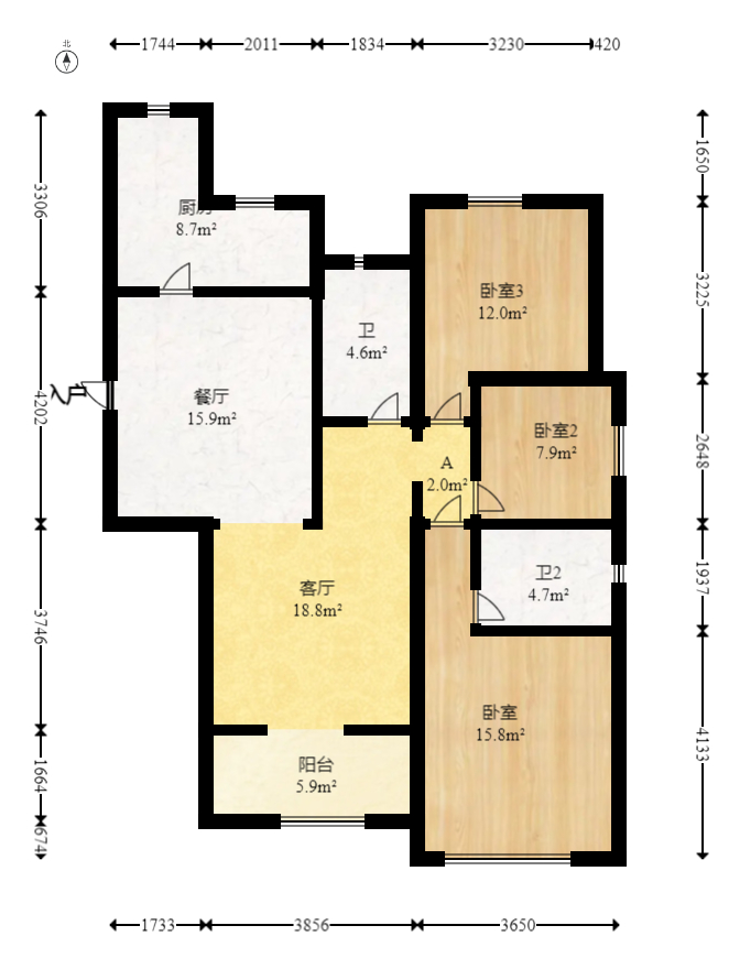 奥克斯缔壹城  4室2厅2卫   135.00万室内图1