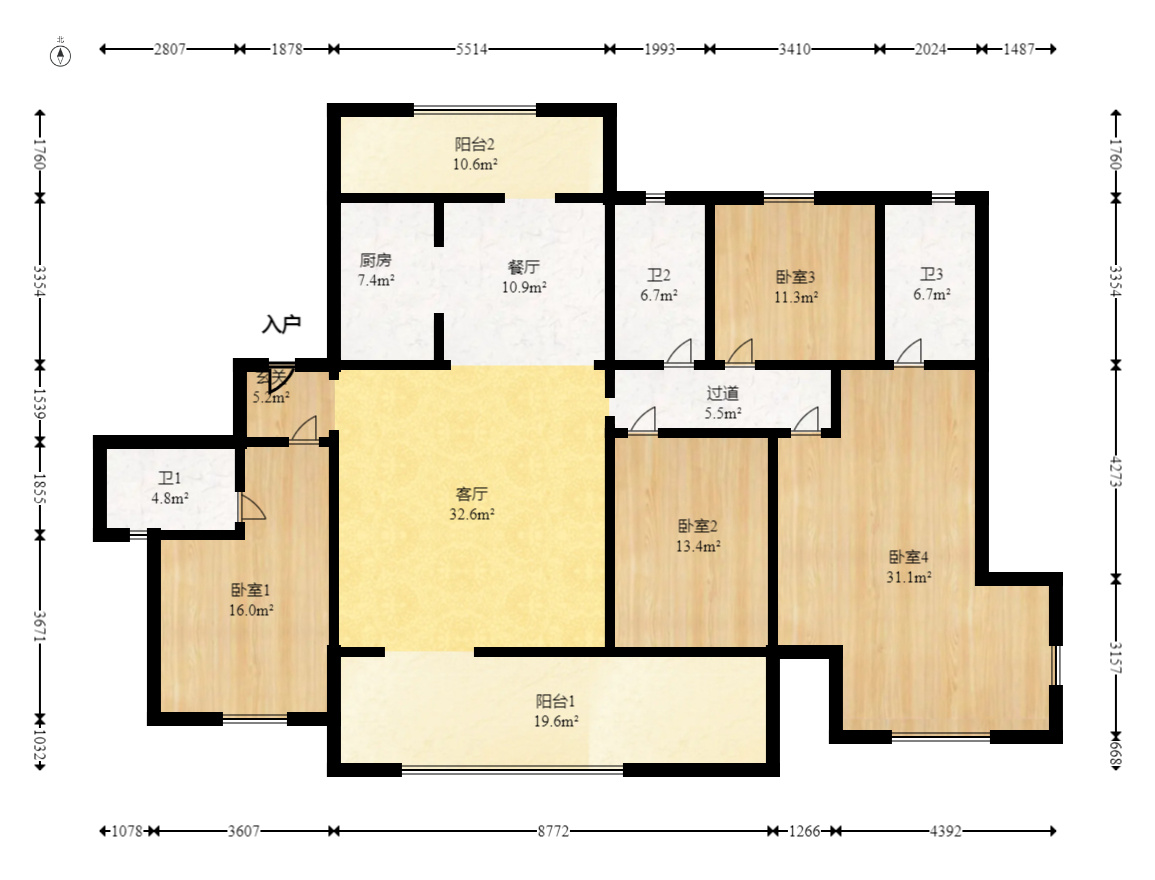 润和湘江天地E区 4室2厅2卫 235.0万 润和湘江天地E区 4室2厅2卫 235.0万户型图