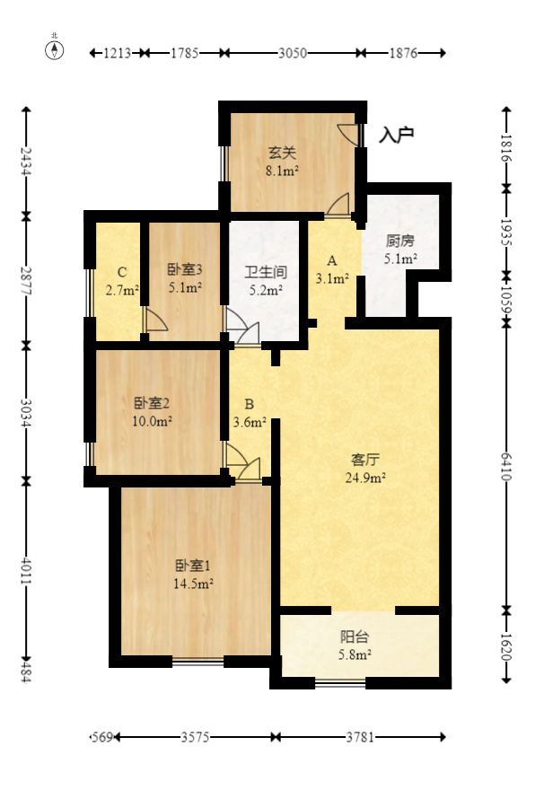 明发阅江悦府  3室1厅1卫   83.80万室内图1