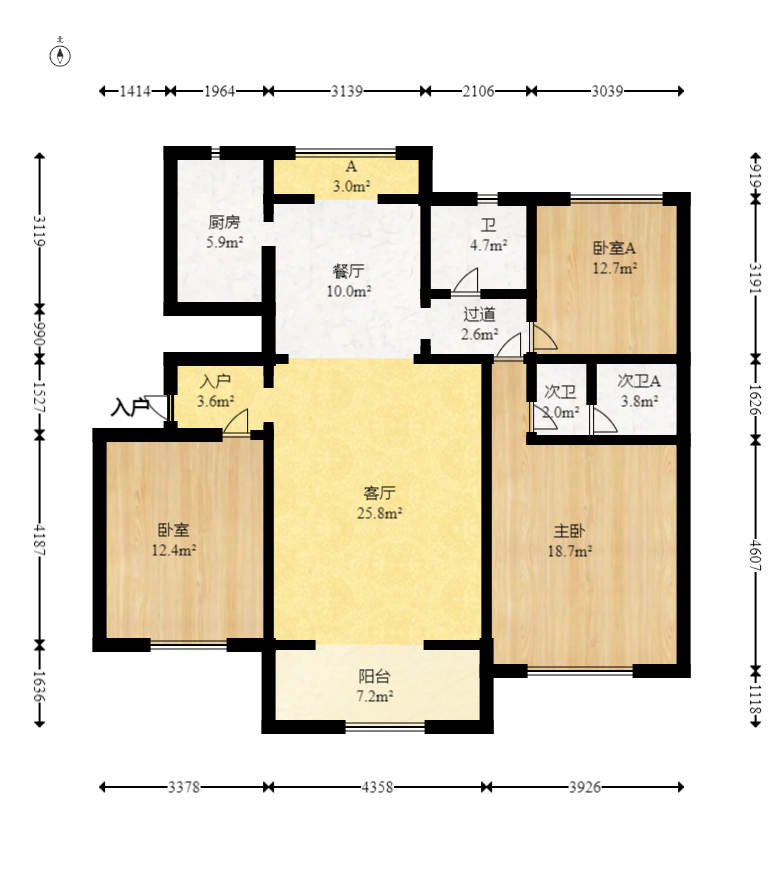 山水人家一二期  3室2厅2卫   75.00万室内图1