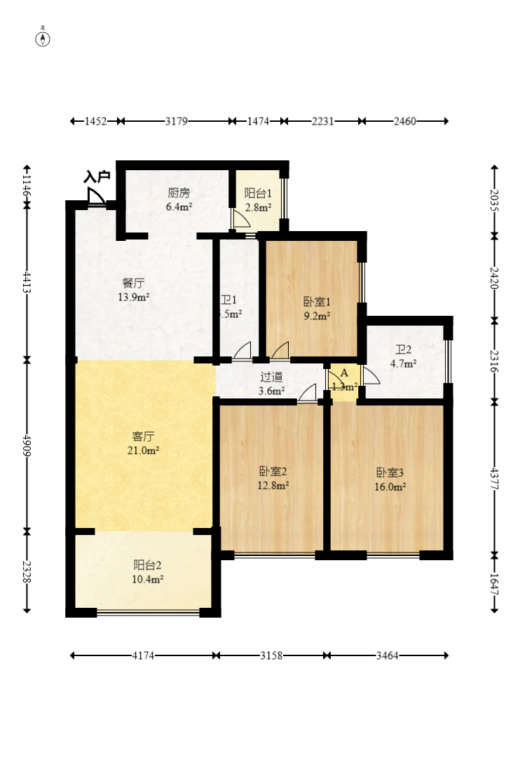 红橡华园(菲莎公馆)  3室2厅2卫   130.00万室内图1