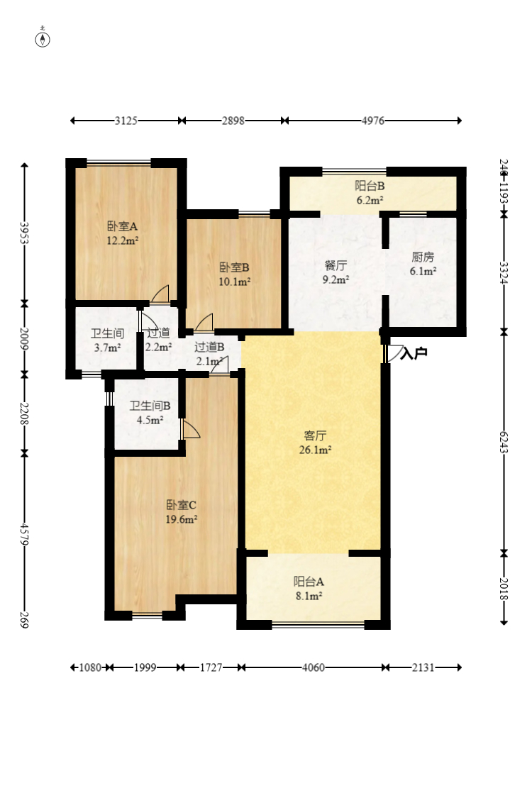建发中央公园（建发美地）  3室2厅2卫   198.00万室内图1