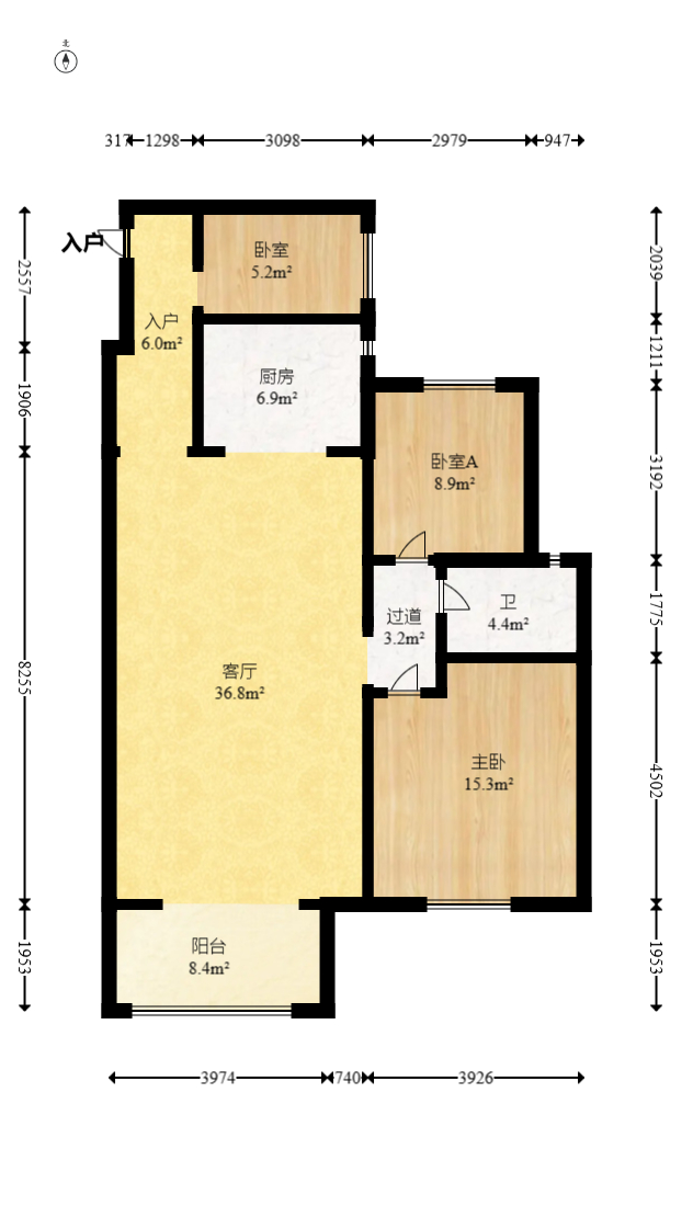 申湘宽境  2室2厅1卫    65.0万 申湘宽境  2室2厅1卫    65.0万户型图
