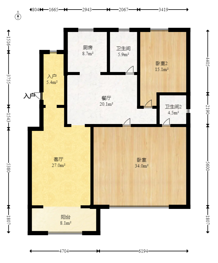 稻和家园  3室2厅2卫   95.00万室内图1