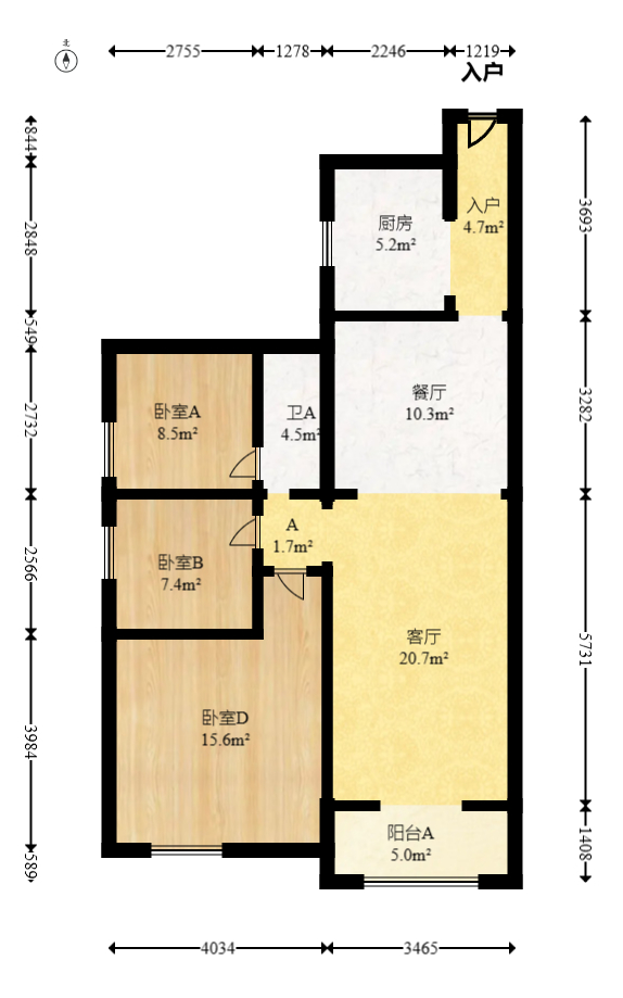 南城印象  3室2厅1卫   85.00万室内图1