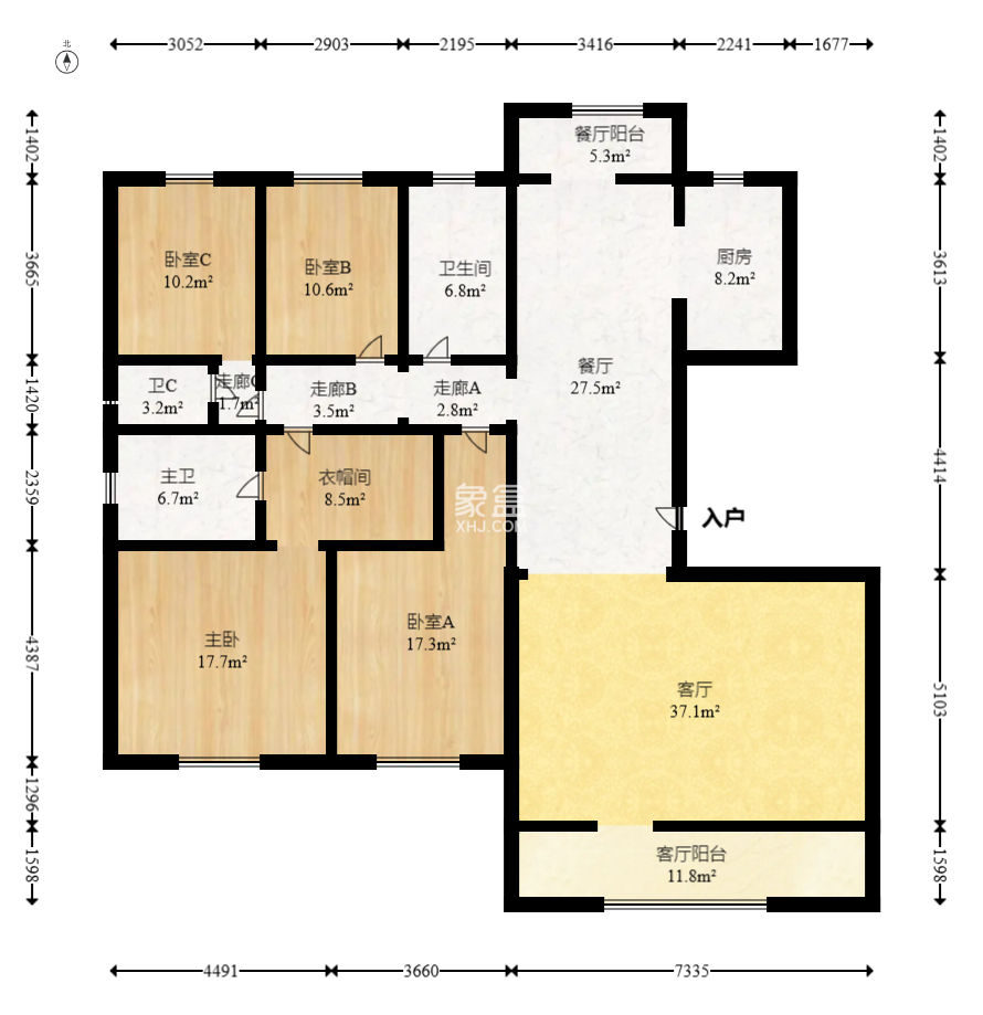 北辰中央公園辰璽洋房區(qū)  4室2廳3衛(wèi)   265.00萬