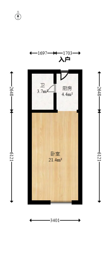 万润时光里  1室1厅1卫   45.00万室内图1