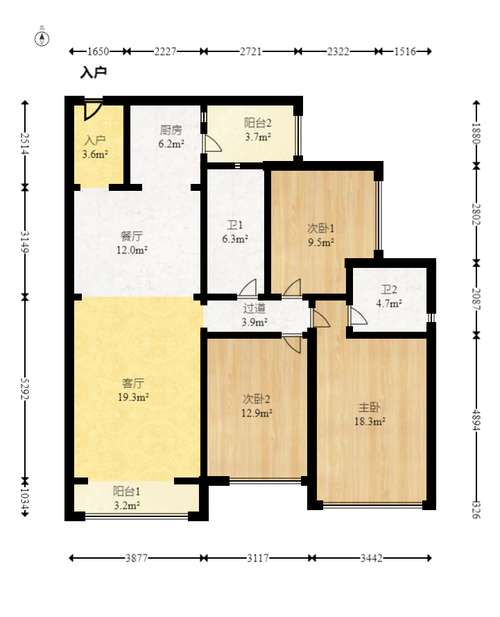 北辰三角洲E3区  3室2厅2卫   160.00万室内图1