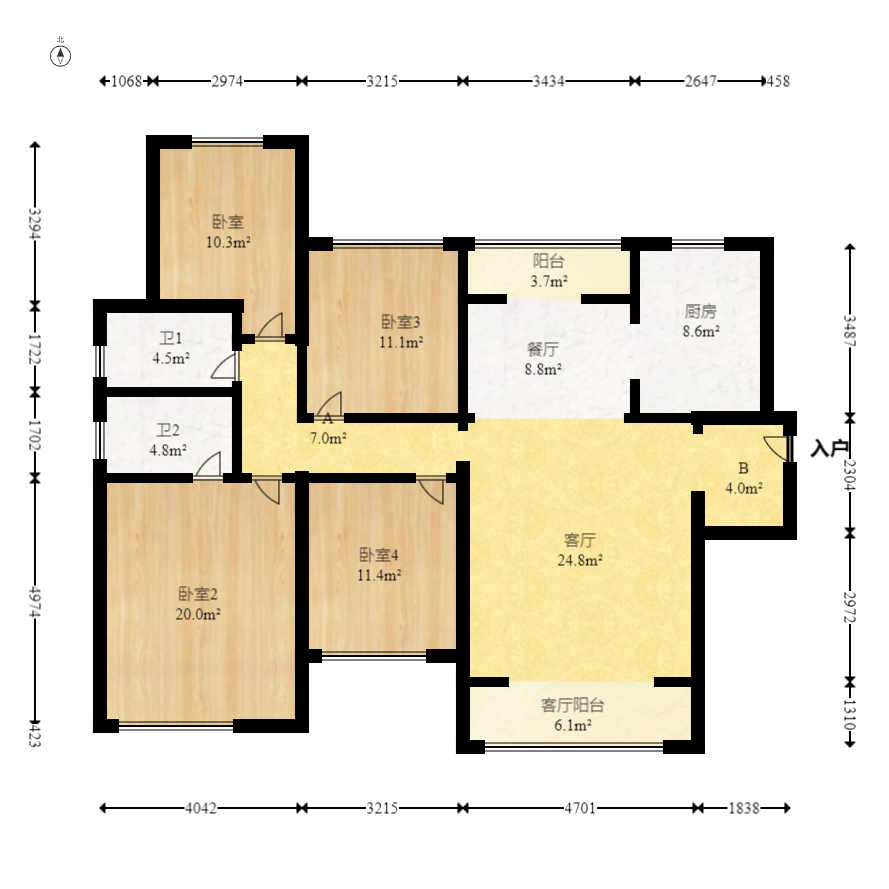中建信和城  4室2厅2卫   218.00万室内图1
