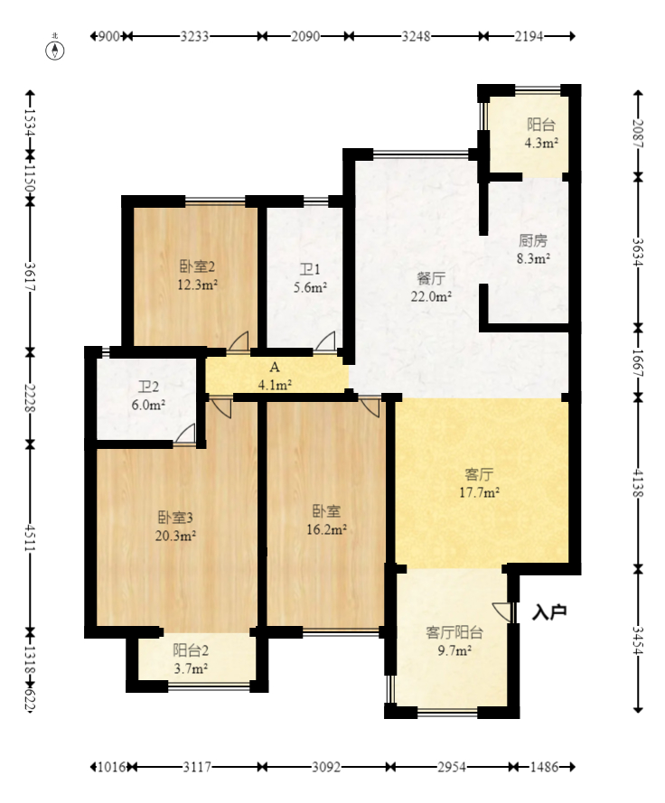 奥林匹克花园  3室2厅1卫   158.00万室内图1